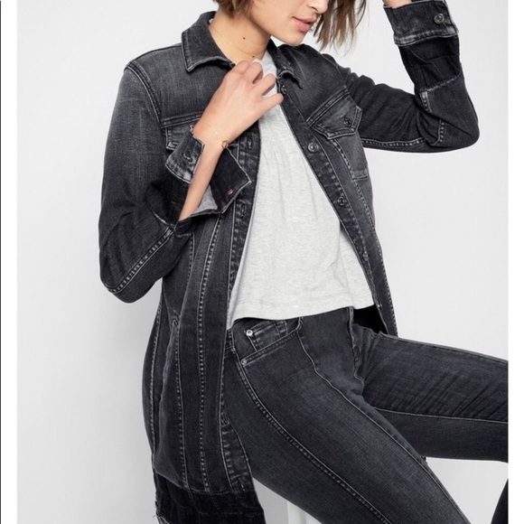 7 For All Mankind Long Trucker Denim Jacket - Picture 2 of 10